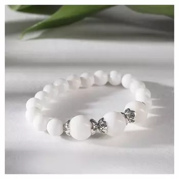 Браслет шар №6 №10 "Агат белый" с шапочкам