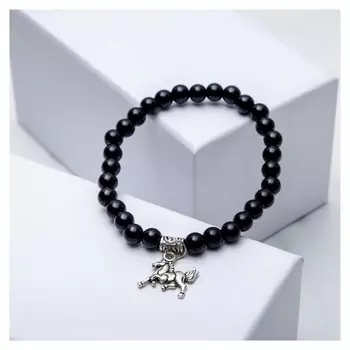 Браслет шар №6 "Агат черный" с подвеской