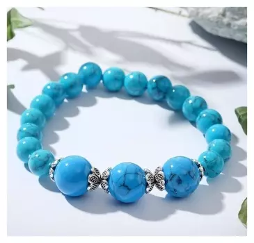Браслет шар №8+№12 "Бирюза" с шапочками ,17см