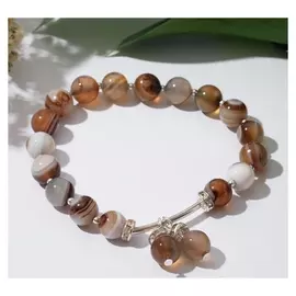 Браслет шар №8 "Агат бразильский" с бубенчиками, цвет коричневый