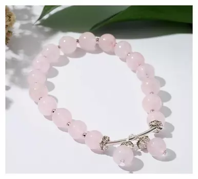 Браслет шар №8 "Кварц розовый" с бубенчиками