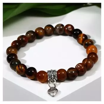 Браслет шар №8 с подвеской сердце "Тигровый глаз"