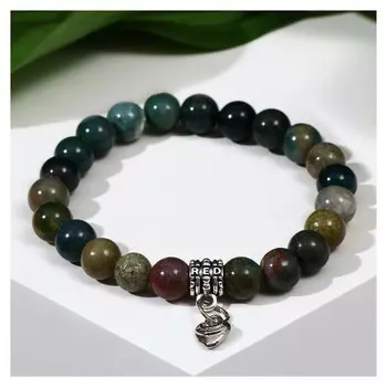 Браслет шар №8 с подвеской сердце "Яшма зелёная"