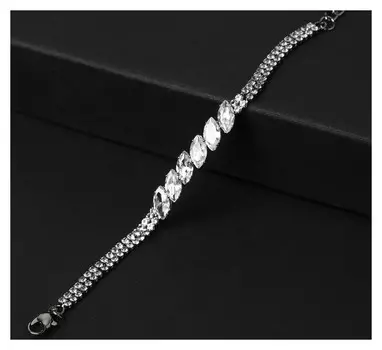 Браслет со стразами: "Циркон" изыск, эллипсы, цвет серый в сером металле, 15см