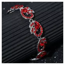 Браслет со стразами "Цветущая ветвь" лепестки, цвет красный в серебре