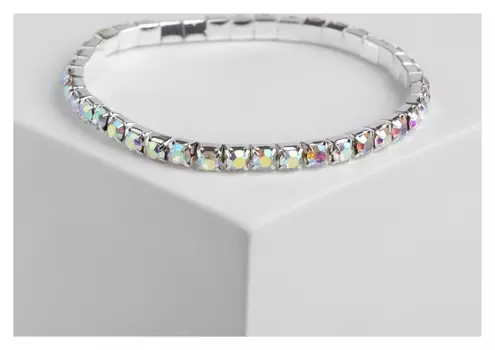Браслет со стразами "Лёд" 1 ряд, цвет радужный в серебре, 4 мм