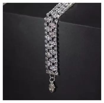 Браслет со стразами "Маскарад" плотная полоса, цвет белый в серебре