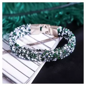 Браслет со стразами Шанталь цвет бело-зелёный в серебре