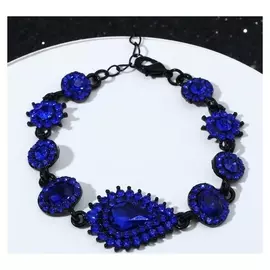 Браслет со стразами "Вечерний" мадам, цвет синий в чёрном металле