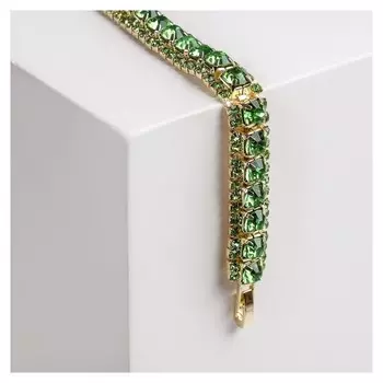 Браслет со стразами, змейка Северное сияние, цвет светло-зелёный в золоте