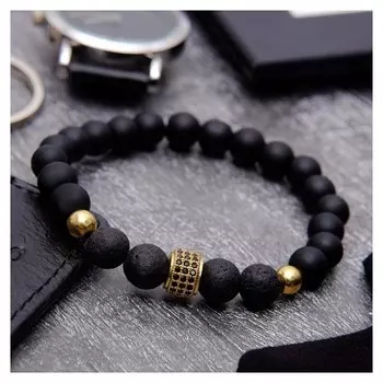 Браслет унисекс "Бастион" бусины, цвет чёрный в золоте