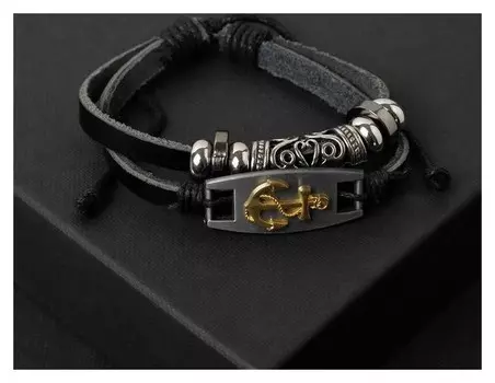 Браслет унисекс "Гранд" якорь, цвет серебряно-золотой в чёрном металле