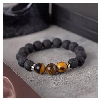 Браслет унисекс "Лава" тигровый глаз, цвет чёрный, шар №10