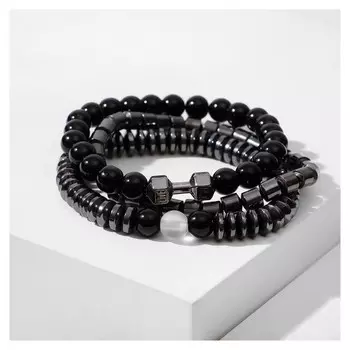 Браслет унисекс набор 3 шт "Гематит" гантели, цвет серо-чёрный