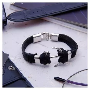 Браслет унисекс "Стиль" якорь, цвет чёрный в серебре