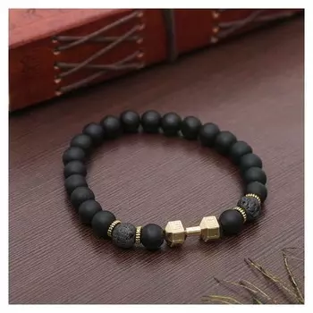 Браслет унисекс "Стиль успеха" гантель, цвет чёрно-золотой