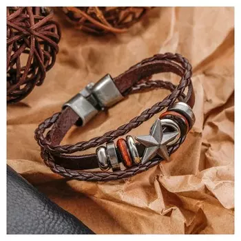 Браслет унисекс "Стиль" звезда, цвет чёрно-коричневый