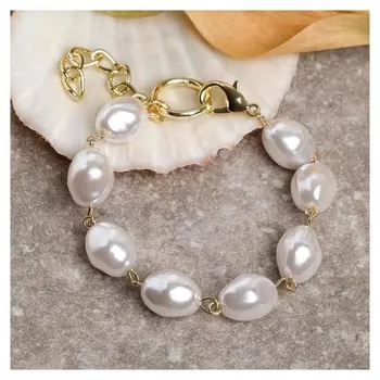 Браслет жемчуг "Барокко", бусины, цвет белый в золоте