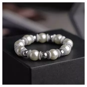 Браслет жемчуг "Бусинка" Цвет серебряный/белый