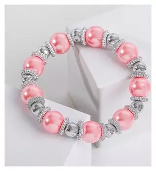 Браслет жемчуг "Бусинка" Цвет серебряный/розовый