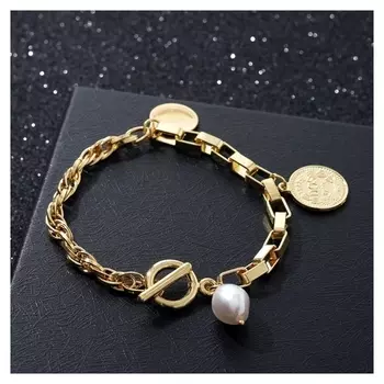 Браслет жемчуг "Цепь" неформальная, цвет белый в золоте, 20см