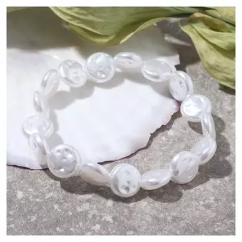 Браслет жемчуг "Майорка" плоские бусины, цвет белый, D=7