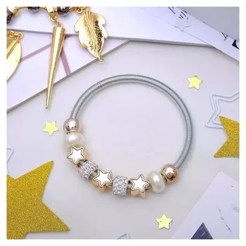 Браслет жемчуг Марджери звёзды цвет белый в серебре