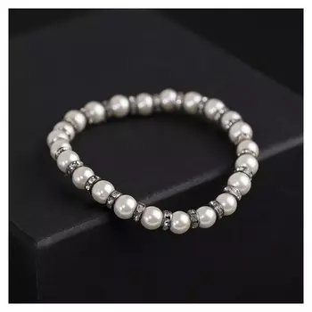 Браслет жемчуг "Невеста" бусины D=0,6, со стразами, цвет белый