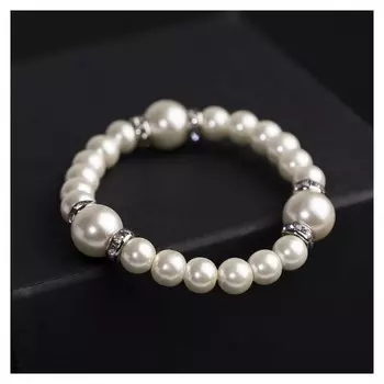 Браслет жемчуг "Невеста" бусины D=1, D=2, со стразами 3 штуки, цвет молочный