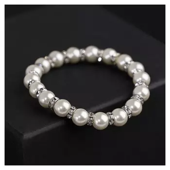 Браслет жемчуг "Невеста" бусины D=1, со стразами, цвет молочный