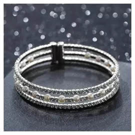 Браслет жемчуг "Пружинка" средний ряд, цвет белый в серебре