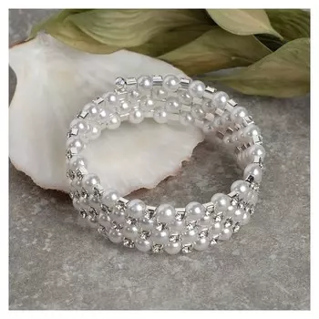 Браслет жемчуг "Пружинка" стразинки, D=0,6, цвет белый в серебре, 6см