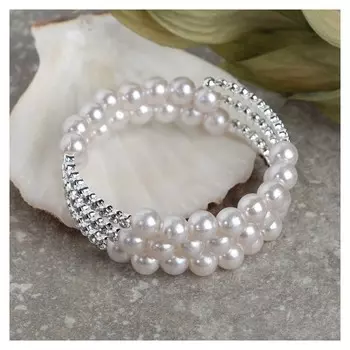 Браслет жемчуг "Пружинка" стразы, D=0,6, цвет белый в серебре, 6см