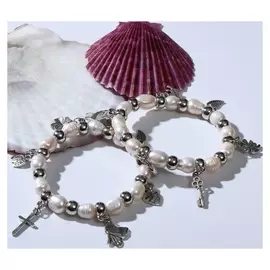 Браслет "Жемчуг речной" подвески цвет белый