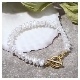 Браслет жемчуг "Рис" тогл, цвет белый в золоте, 20см