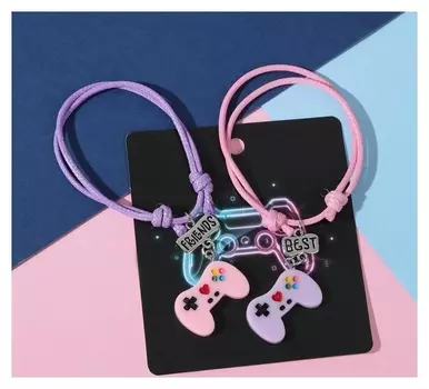 Браслеты "Неразлучники" игровые джойстики, цвет сиренево-розовый
