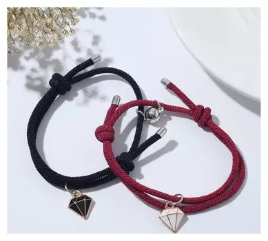 Браслеты "Неразлучники" на магните, брилианты, цвет чёрно-бордовый