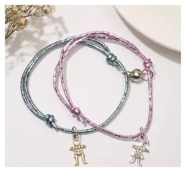 Браслеты "Неразлучники" на магните, мальчик и девочка, цвет белый в серебристо-золотом