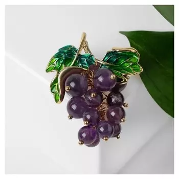 Брошь "Аметист" виноградная гроздь, зелёно-фиолетовый в золоте