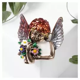 Брошь "Ангел", цветная в чернёном золоте