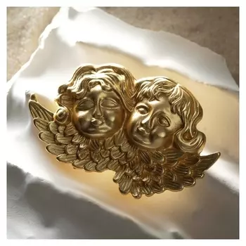 Брошь "Ангелочки", цвет матовое золото