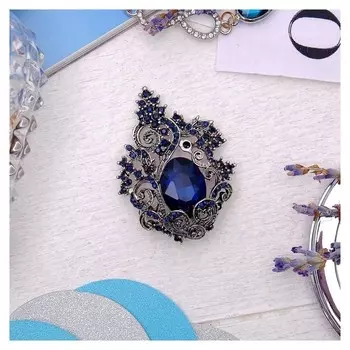 Брошь "Ажур", цвет синий в черненом серебре