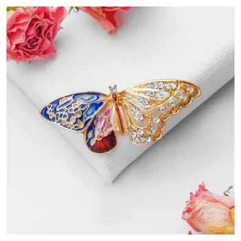 Брошь "Бабочка" альфа, цветная в золоте