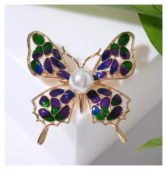 Брошь "Бабочка" бусинка, цветной в золоте
