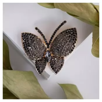 Брошь "Бабочка", цвет чёрный в золоте