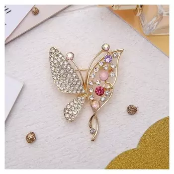 Брошь "Бабочка", цветная в золоте