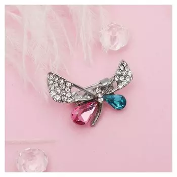 Брошь "Бабочка изящная", цвет розово-голубой в серебре