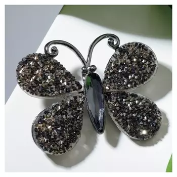 Брошь "Бабочка" крупная, цвет серый в чернёном серебре