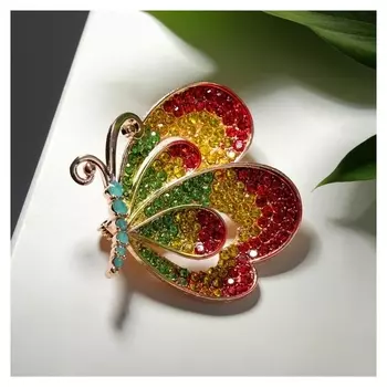 Брошь "Бабочка" кудрявая, цветная в розовом золоте