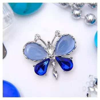 Брошь "Бабочка" летняя, синий в серебре